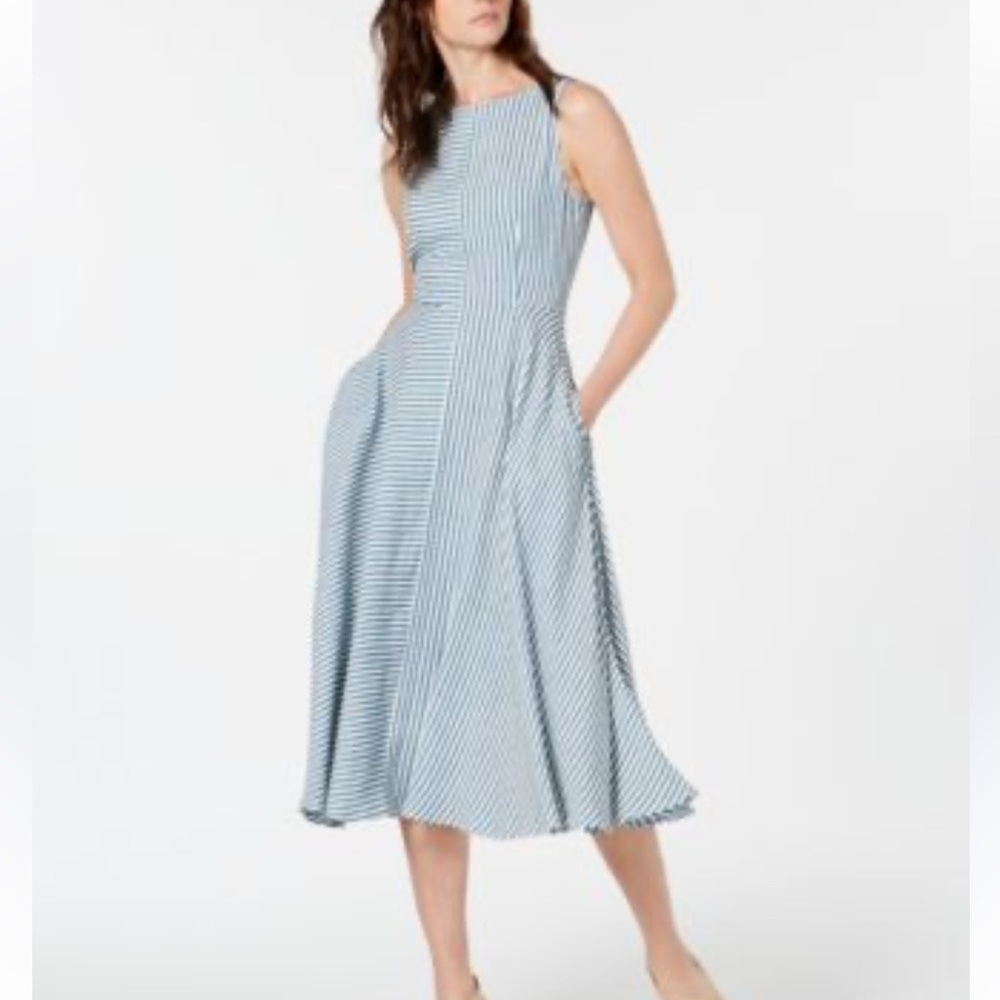 MARELLA STRIPED TORDO SPLICED MIDI DRESS 10